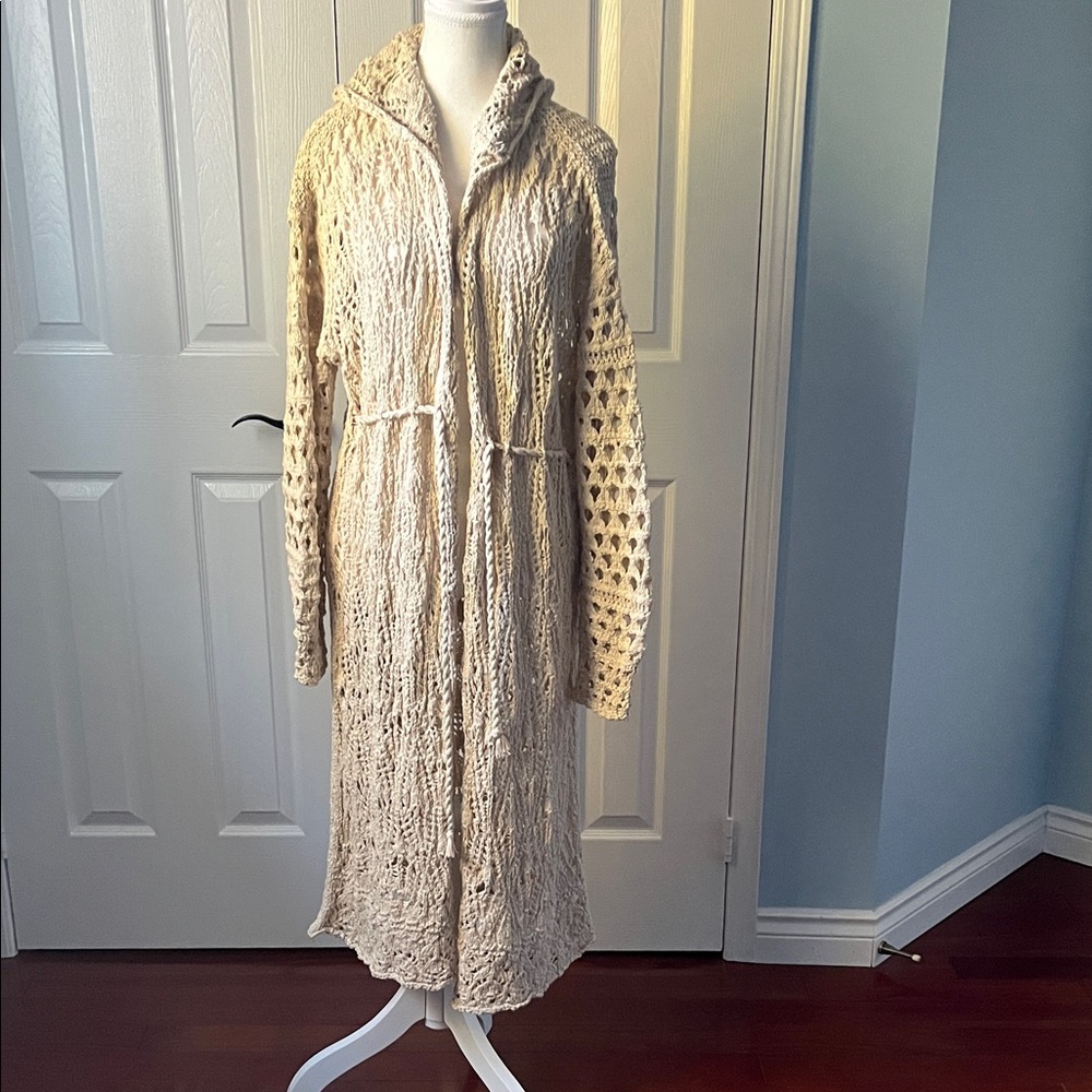 Cream Crochet Long Cardigan Free People